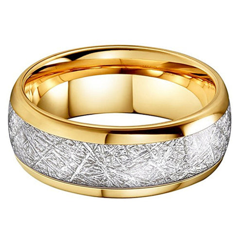 Men's 8mm Tungsten Beveled Edges Meteorite Inspired Comfort-Fit Wedding Band